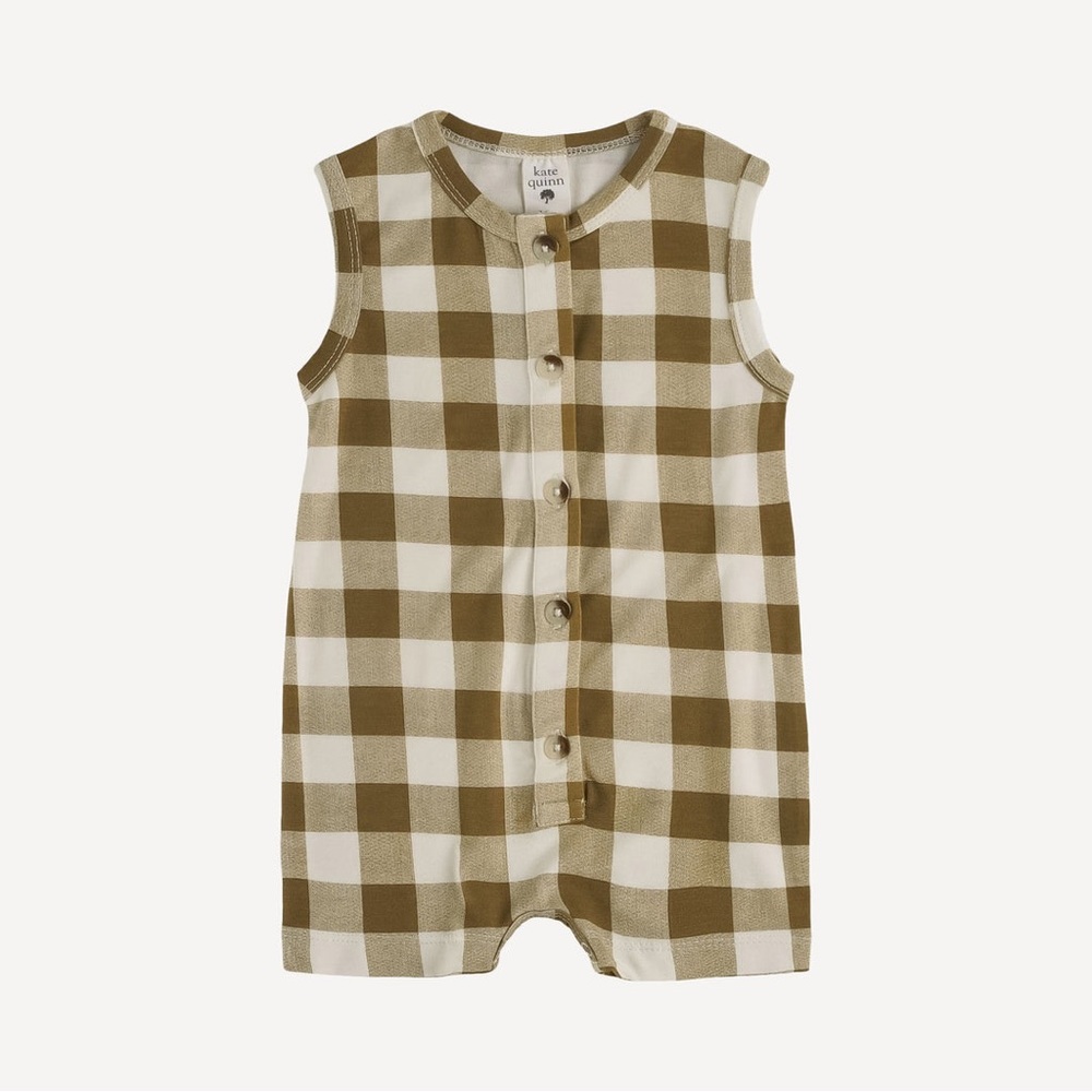 NWT Kate Quinn BUTTON SHORTIE JUMPSUIT | FENNEL GINGHAM | BAMBOO